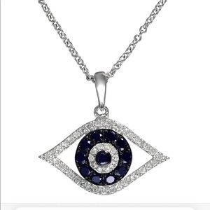NWT EFFY® Sapphire and Black and White Diamond  Evil Eye Pendant necklace